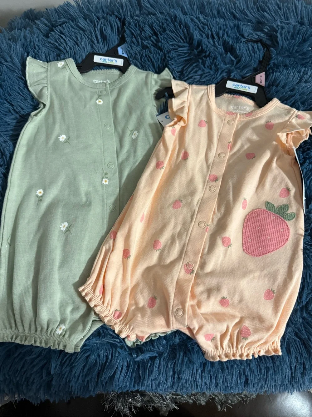 Carter's Peach & Sage Floral Strawberry Romper Set 2 pack deal 0-3month& 3-6mths